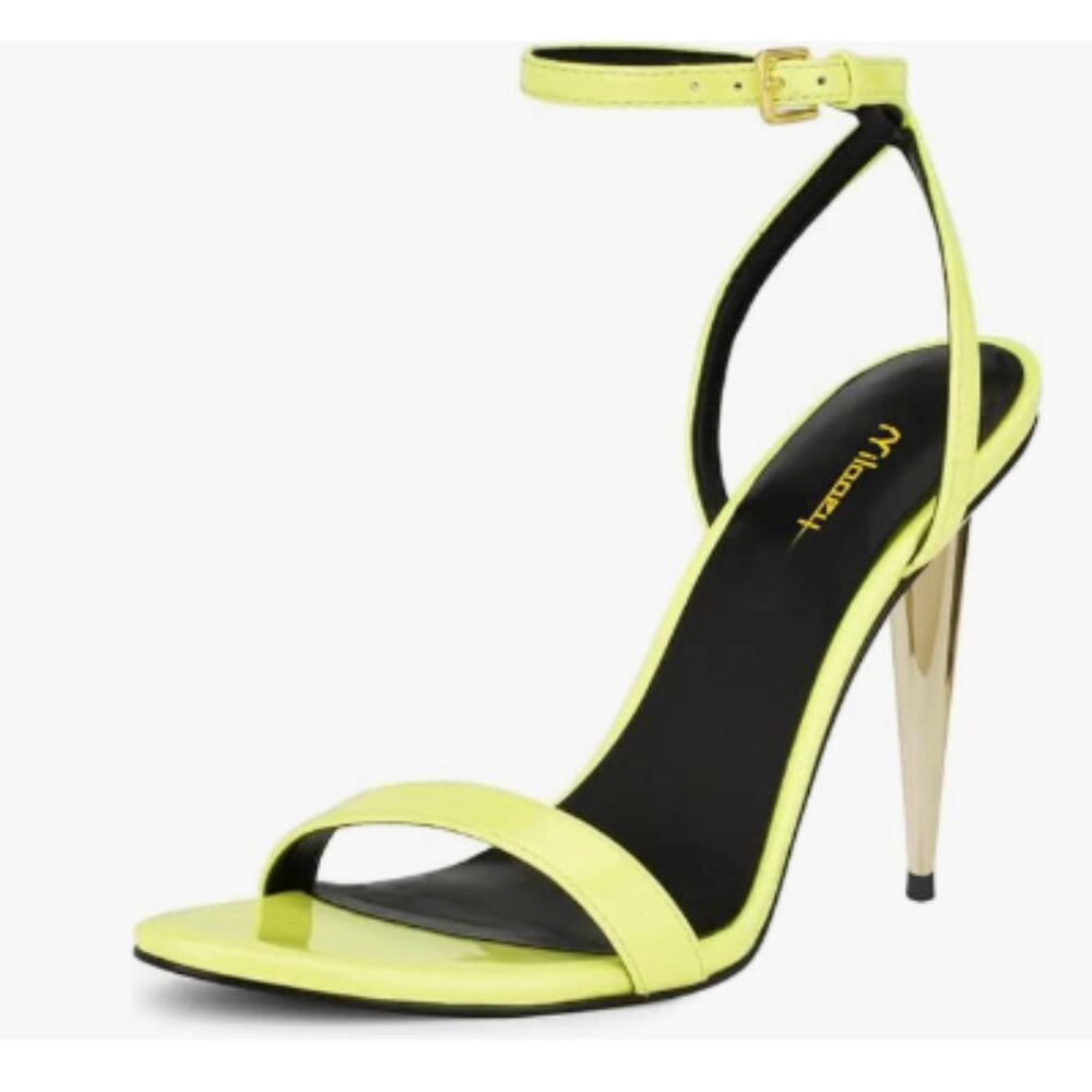 Milooey shoes Yellow Strappy Sandals Open Toe High Heels Cross Ankle Strap Shoes